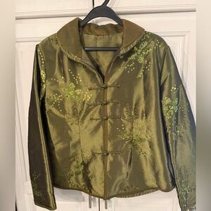 Elegant Olive Green Embroidered Women's Jacket S